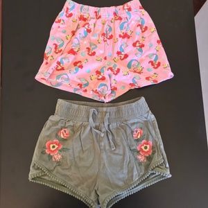 Girls two pairs  summer shorts - Little Mermaid and Flowers